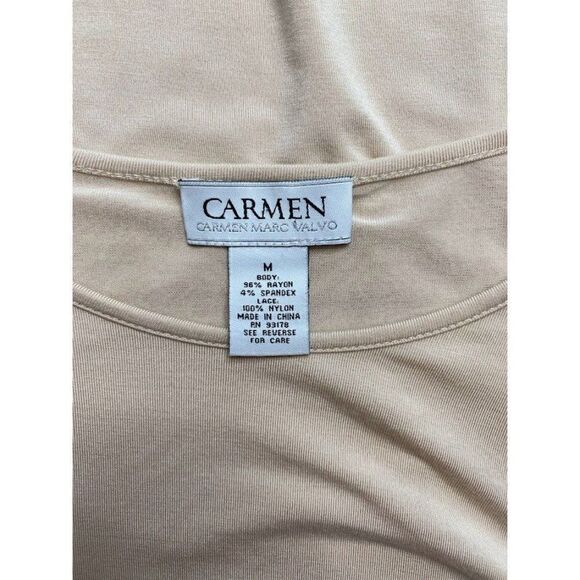 Carmen Marc Valvo Beige Round Neck‎ Long Crochet Lace Cutout Sleeve Sz Medium - Picture 7 of 7